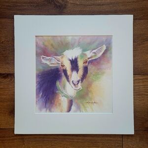 Watercolor Print of 'Raddish' the Goat. Matted and backed.
